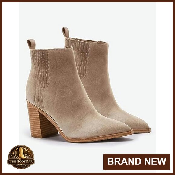 Women's Ankle Boots Pointed Toe Chunky Heel Faux Suede Fur Lined Booties - Picture 5 of 6